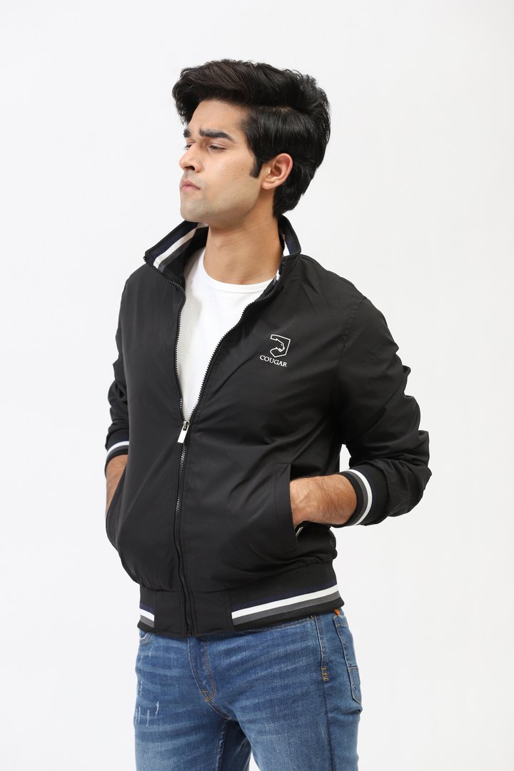 Bomber Jacket With Contrast Sleeve Bands